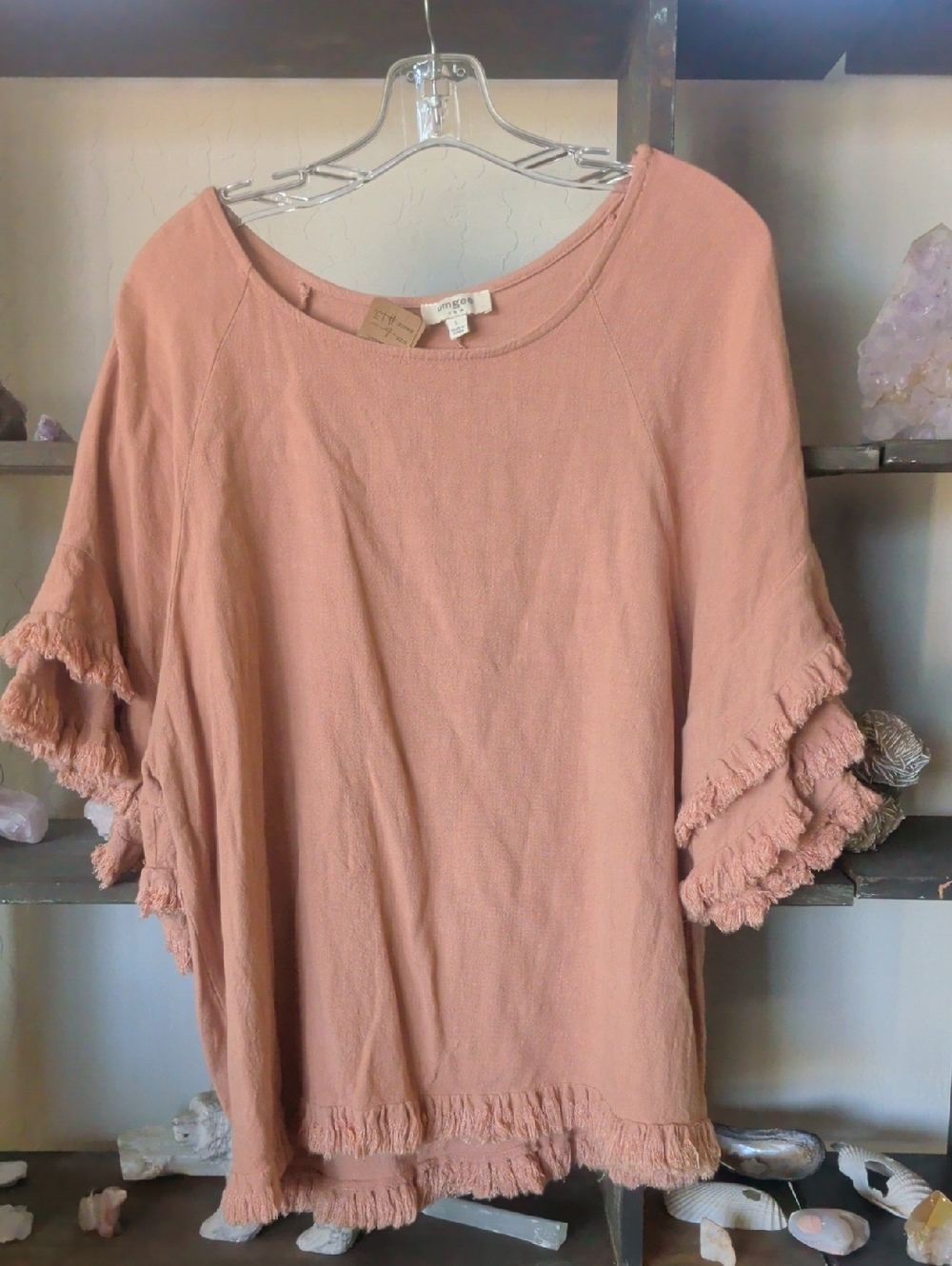 Umgee Dusty Rose Tassel Sleeve Tunic Linen Cotton